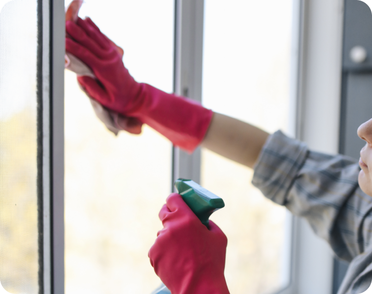 person cleaning windows